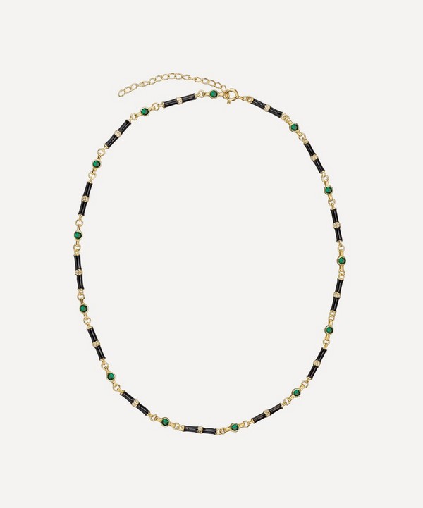 V by Laura Vann - 18ct Gold-Plated Marlowe Black Enamel and Green Stone Necklace image number null