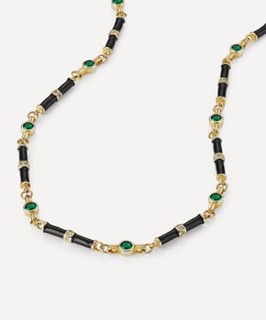 V by Laura Vann - 18ct Gold-Plated Marlowe Black Enamel and Green Stone Necklace image number 2