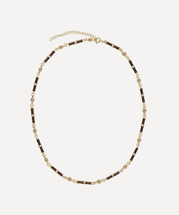 V by Laura Vann - 18ct Gold-Plated Marlowe Brown Enamel and Champagne Necklace image number null