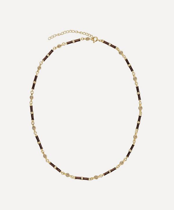 V by Laura Vann - 18ct Gold-Plated Marlowe Brown Enamel and Champagne Necklace