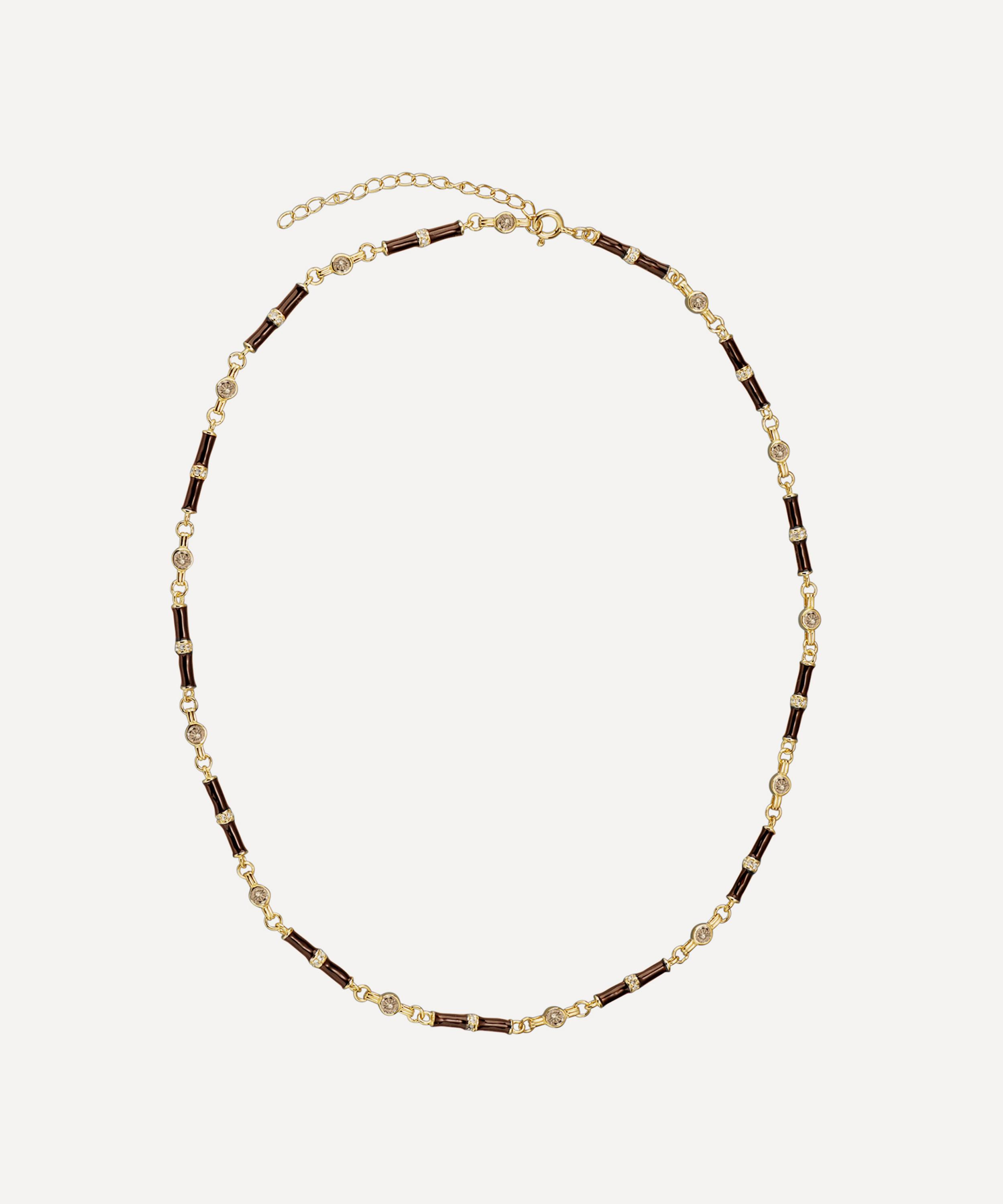 Laura Vann - 18ct Gold-Plated Marlowe Brown Enamel and Champagne Necklace image number 0