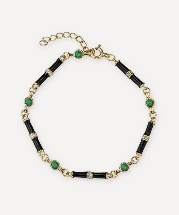 V by Laura Vann - 18ct Gold-Plated Marlowe Black Enamel and Green Stone Bracelet