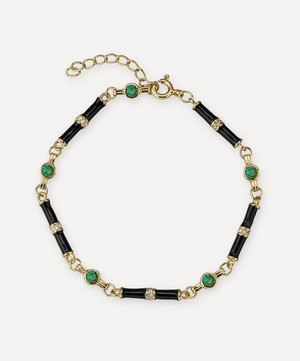 V by Laura Vann - 18ct Gold-Plated Marlowe Black Enamel and Green Stone Bracelet image number 0