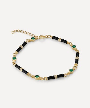 V by Laura Vann - 18ct Gold-Plated Marlowe Black Enamel and Green Stone Bracelet image number 2