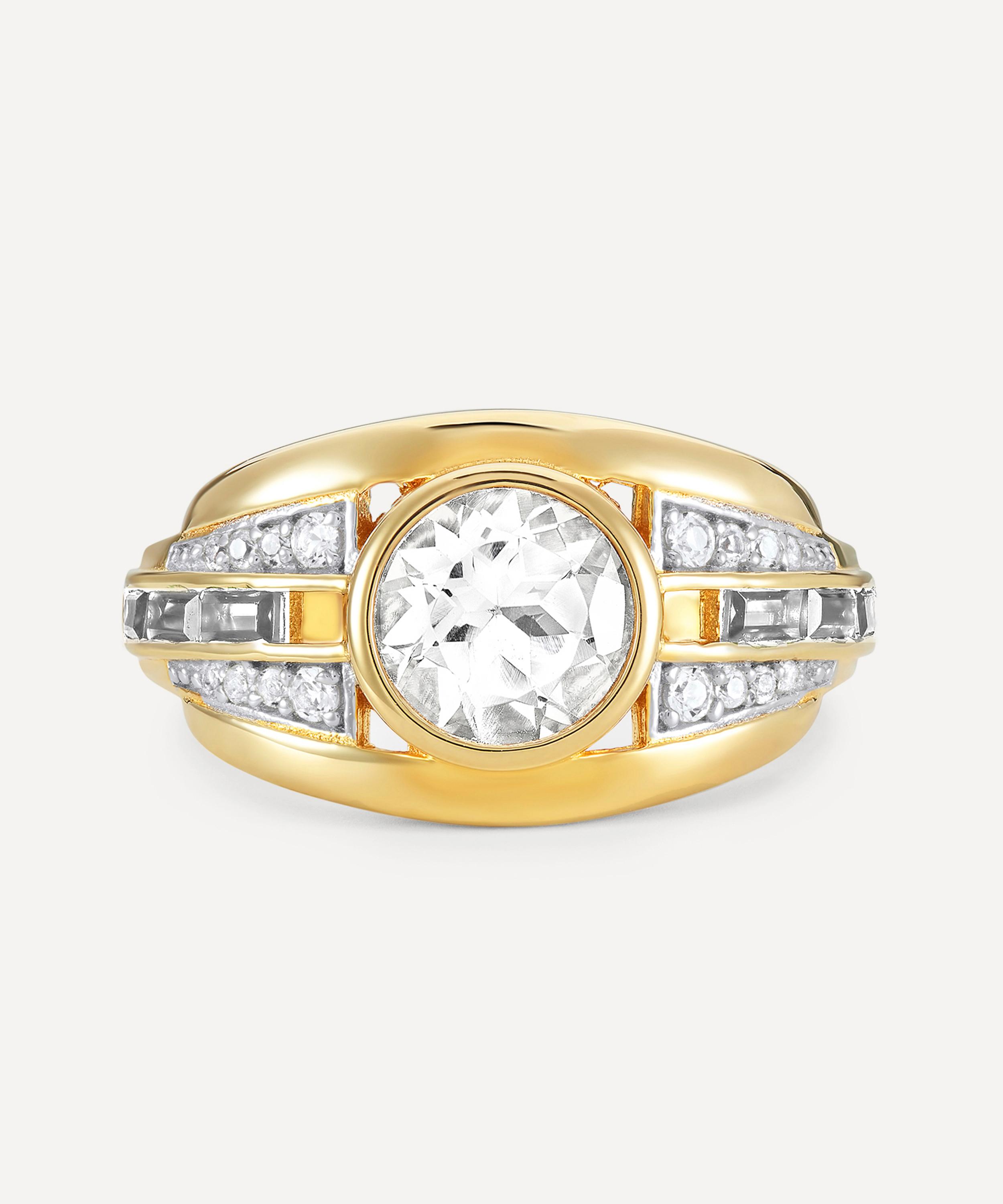 Laura Vann - 18ct Gold-Plated Vermeil Silver Olive White Topaz Bombe Ring image number 0