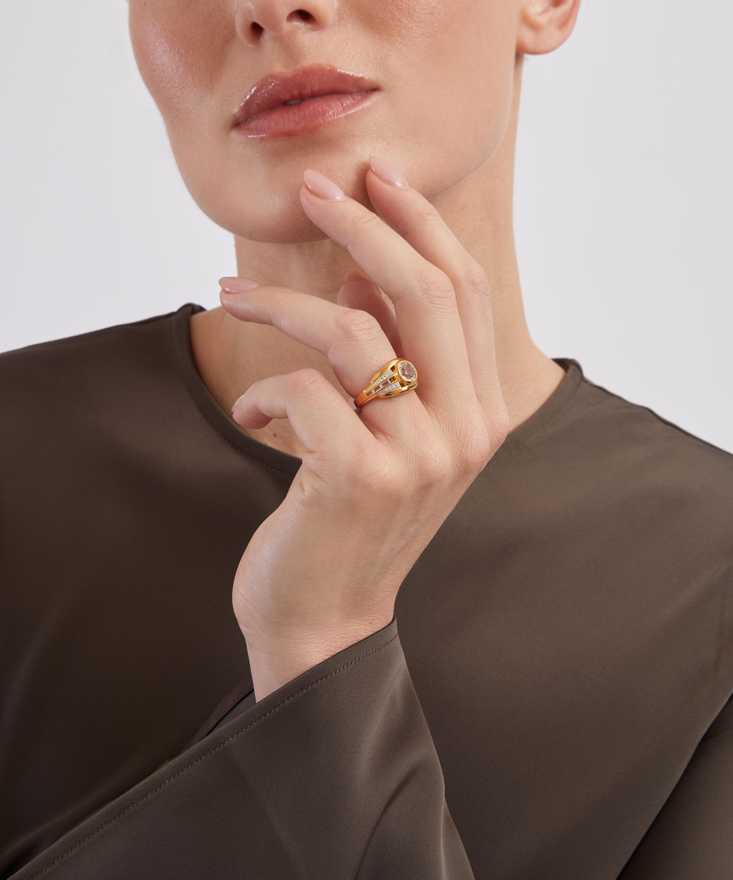 Laura Vann - 18ct Gold-Plated Vermeil Silver Olive White Topaz Bombe Ring image number 1