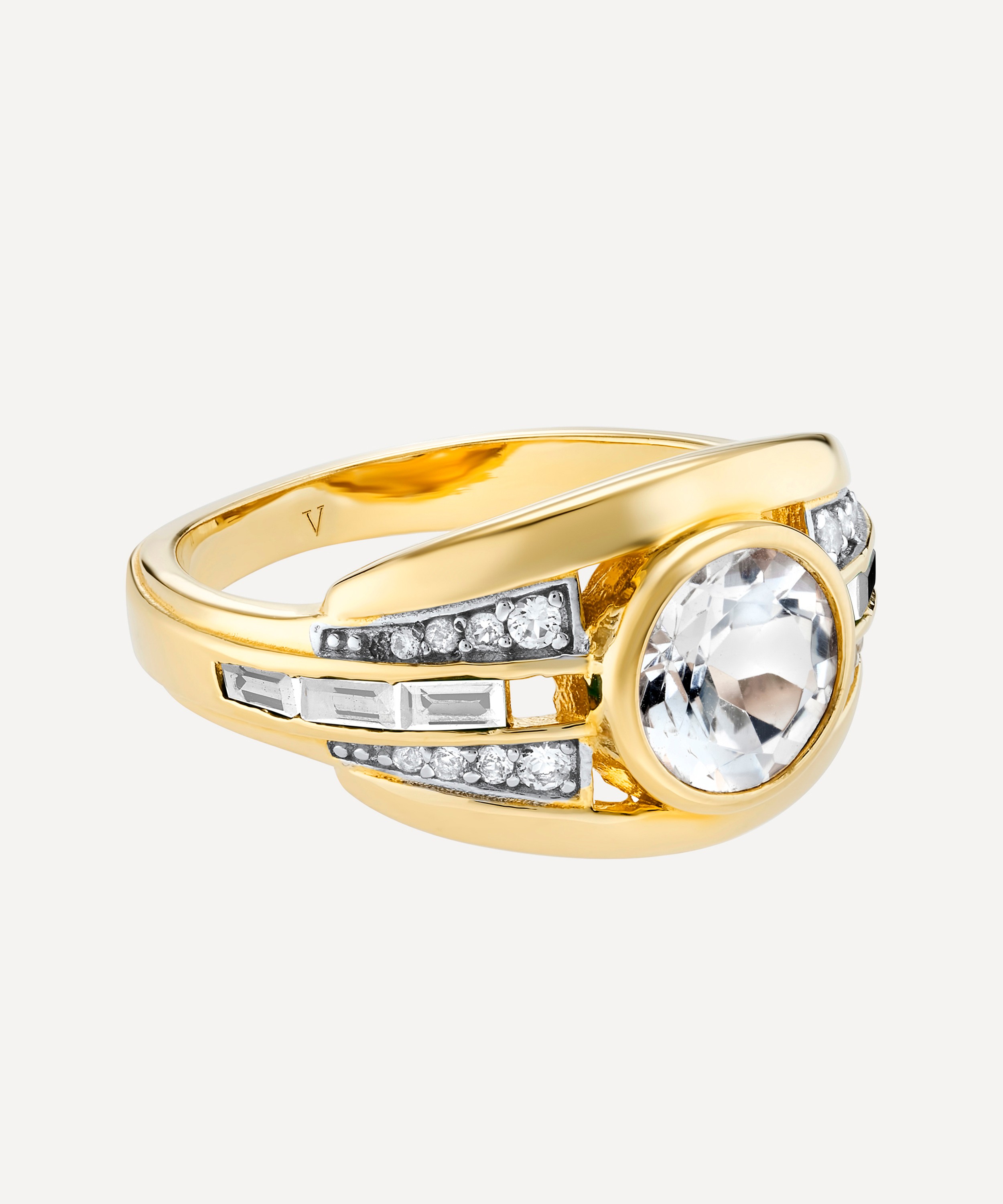 V by Laura Vann - 18ct Gold-Plated Vermeil Silver Olive White Topaz Bombe Ring image number 1
