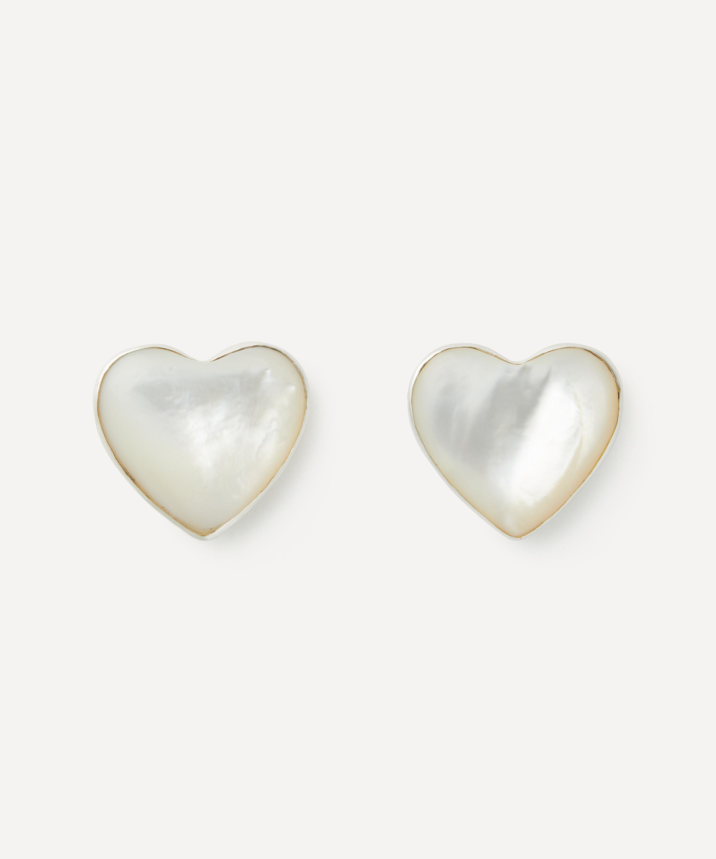 Annika Inez - Sterling Silver Mother of Pearl Heart Stud Earrings image number 0