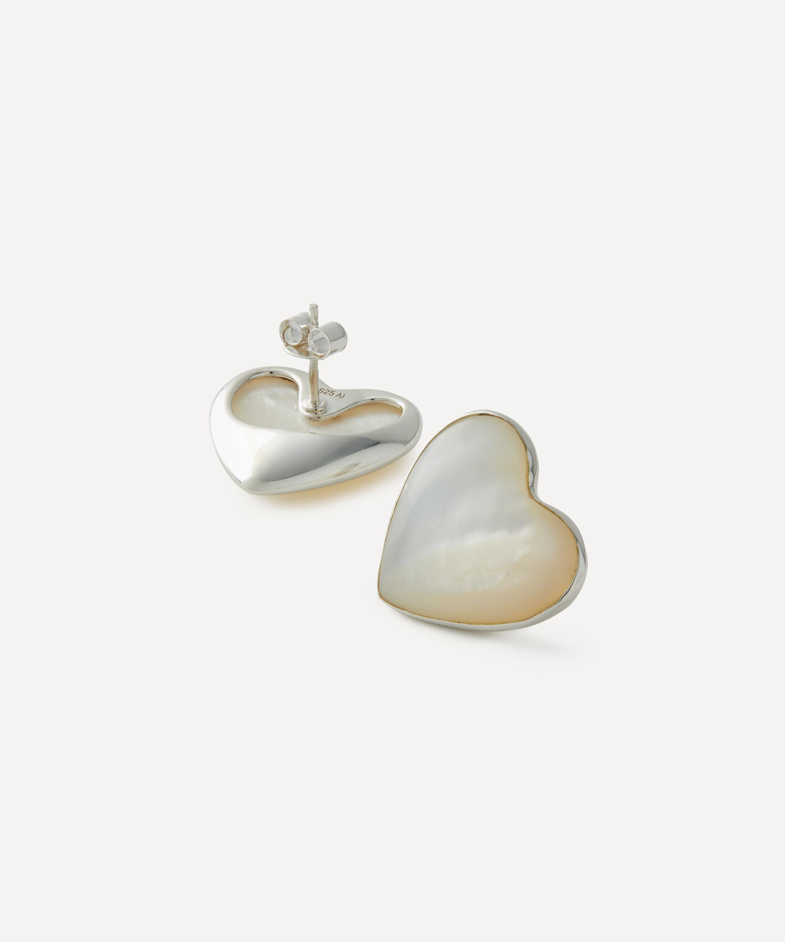 Annika Inez - Sterling Silver Mother of Pearl Heart Stud Earrings image number 1