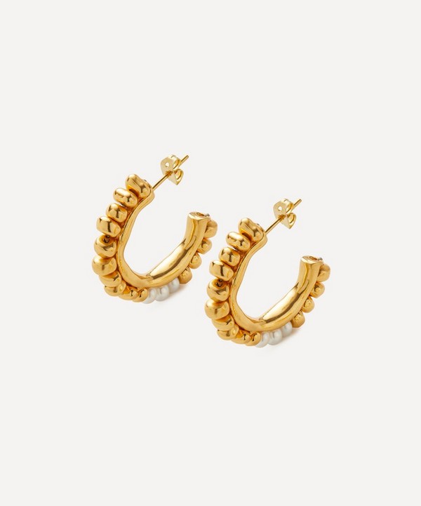 Shyla - 22ct Gold-Plated Pebble Pearl Bed Hoop Earrings image number null