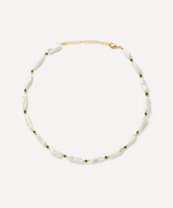 Shyla - 22ct Gold-Plated Bondi Pearl and Emerald Necklace