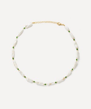 Shyla - 22ct Gold-Plated Bondi Pearl and Emerald Necklace image number 0