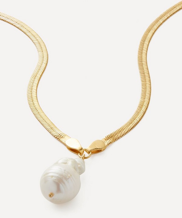 Shyla - 22ct Gold-Plated Serpentine Baroque Pearl Pendant Necklace image number null