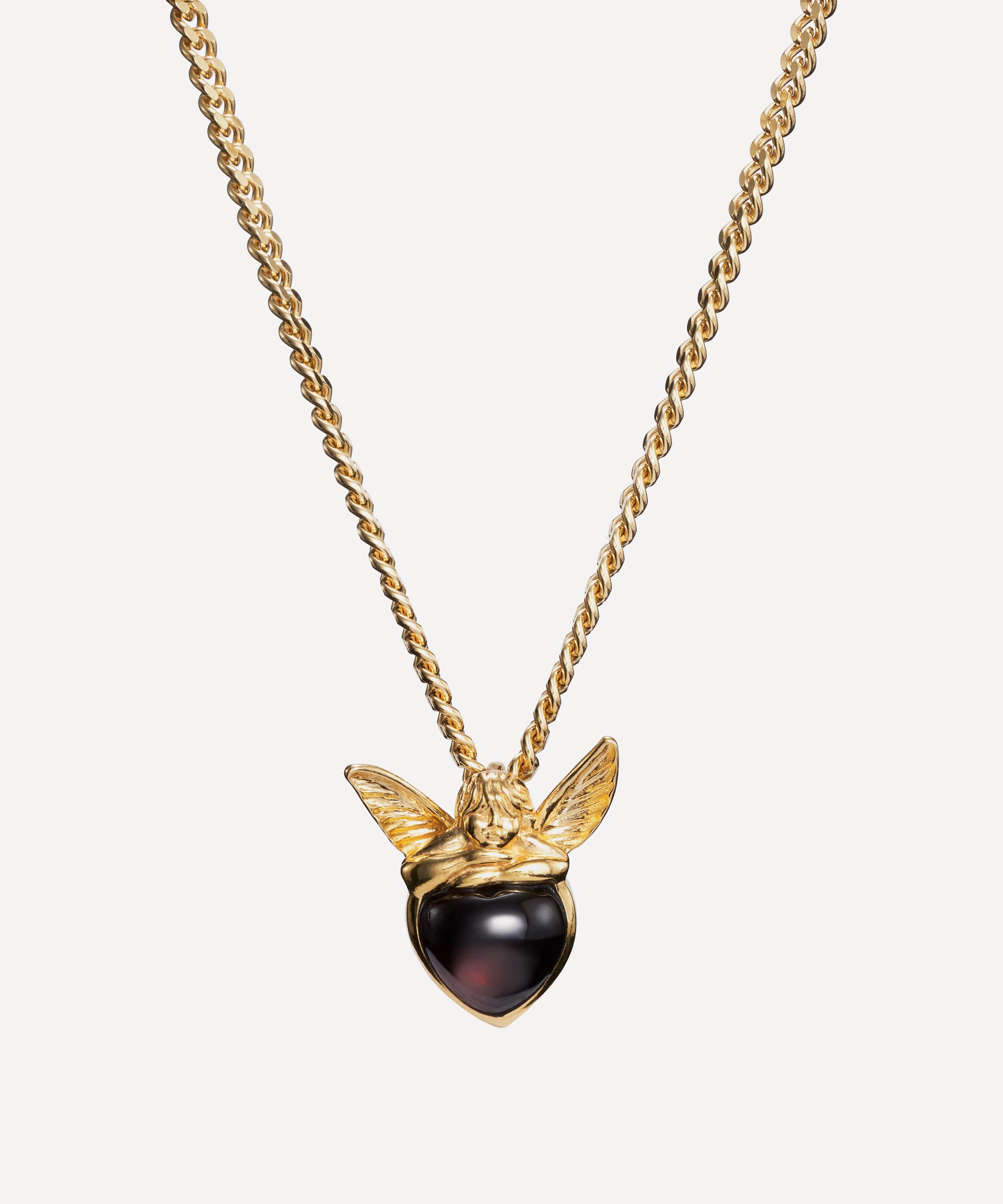 Maria Nilsdotter - 18ct Gold-Plated Cherub Garnet Pendant Necklace image number 0