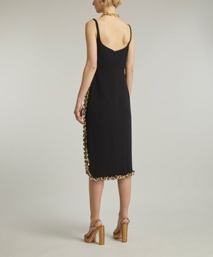 Dries Van Noten - Black Embellished Crepe Midi-Dress image number 3