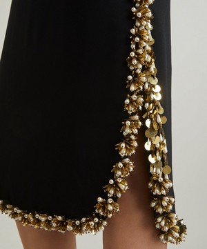 Dries Van Noten - Black Embellished Crepe Midi-Dress image number 4