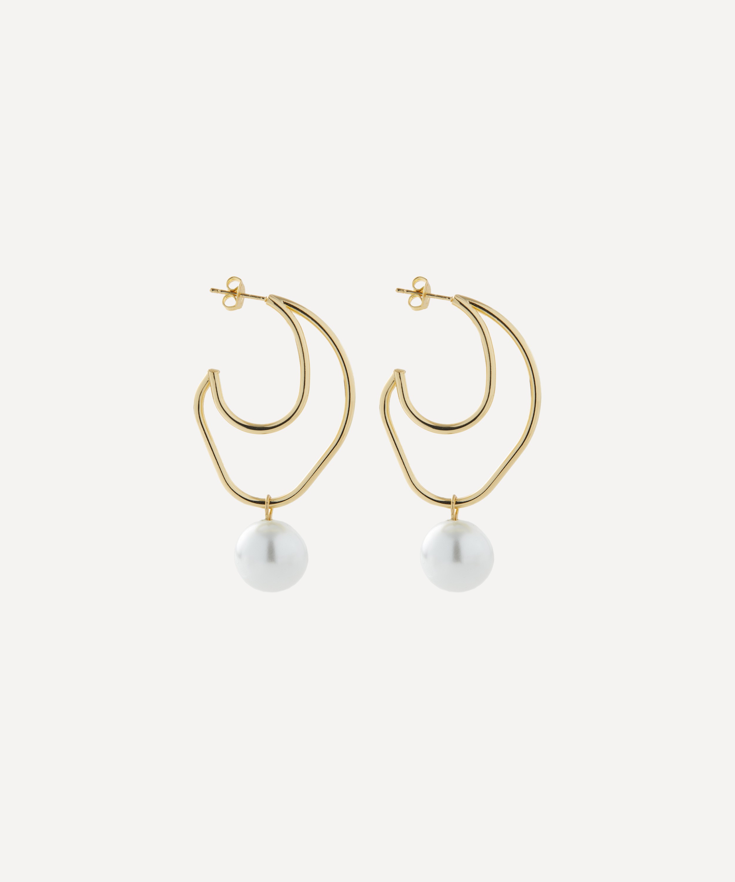 SHASHI - 14ct Gold-Plated Barcelona Pearl Hoop Earrings image number 0