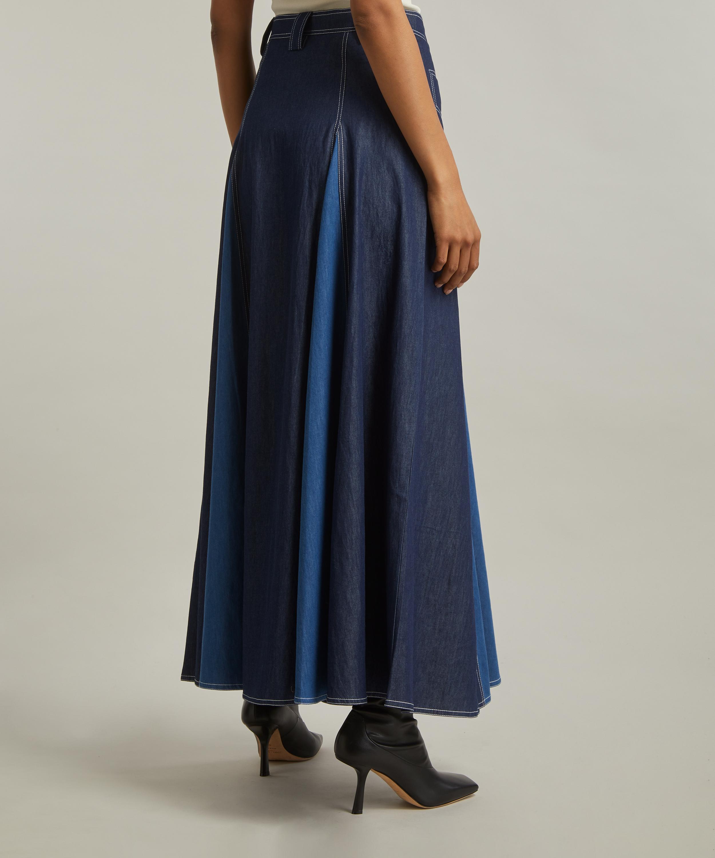 Lovebirds Contrast Denim Patchwork Maxi Skirt Liberty