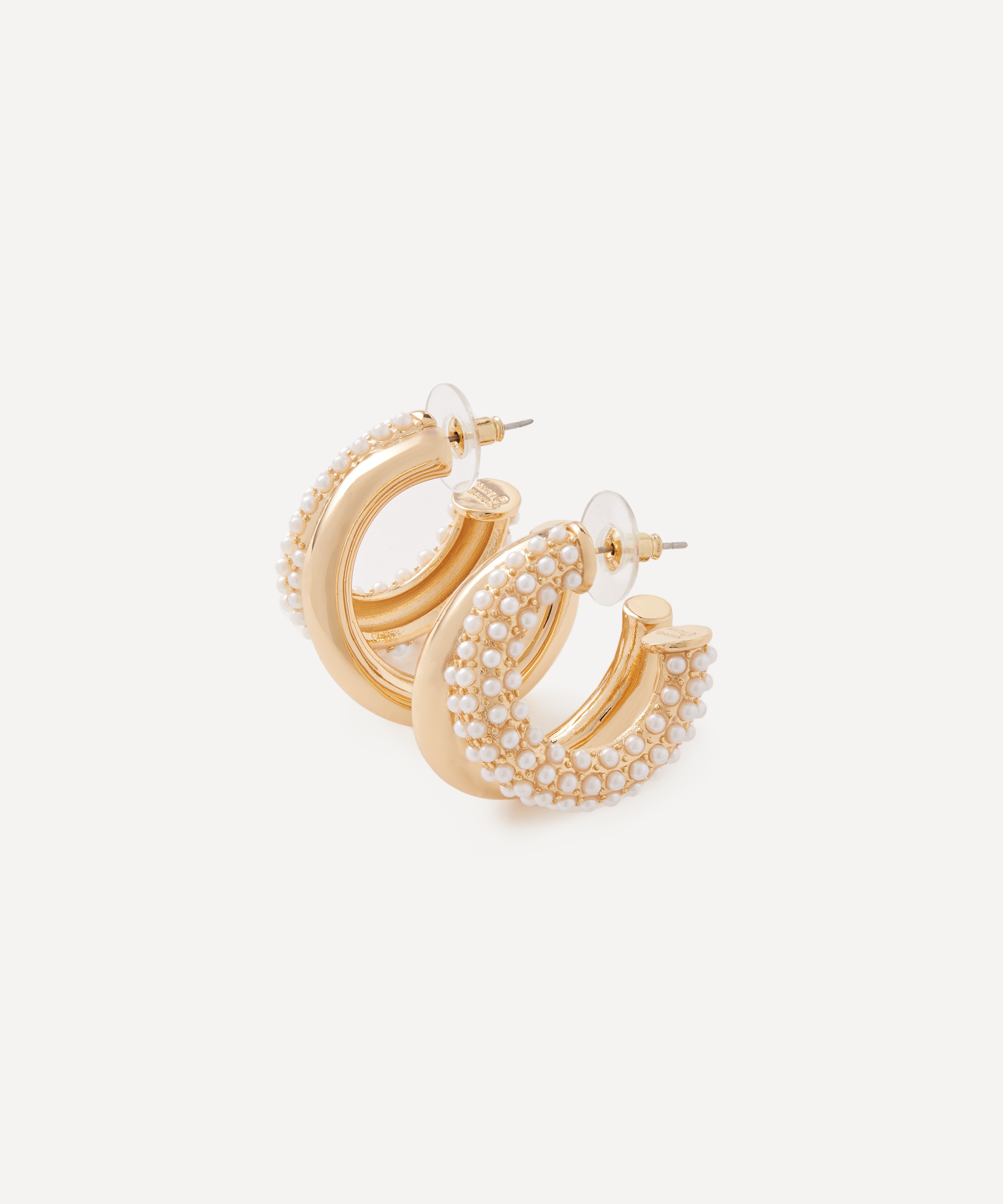 Kenneth Jay Lane - Gold-Plated Pearl Embellished Double Hoop Earrings