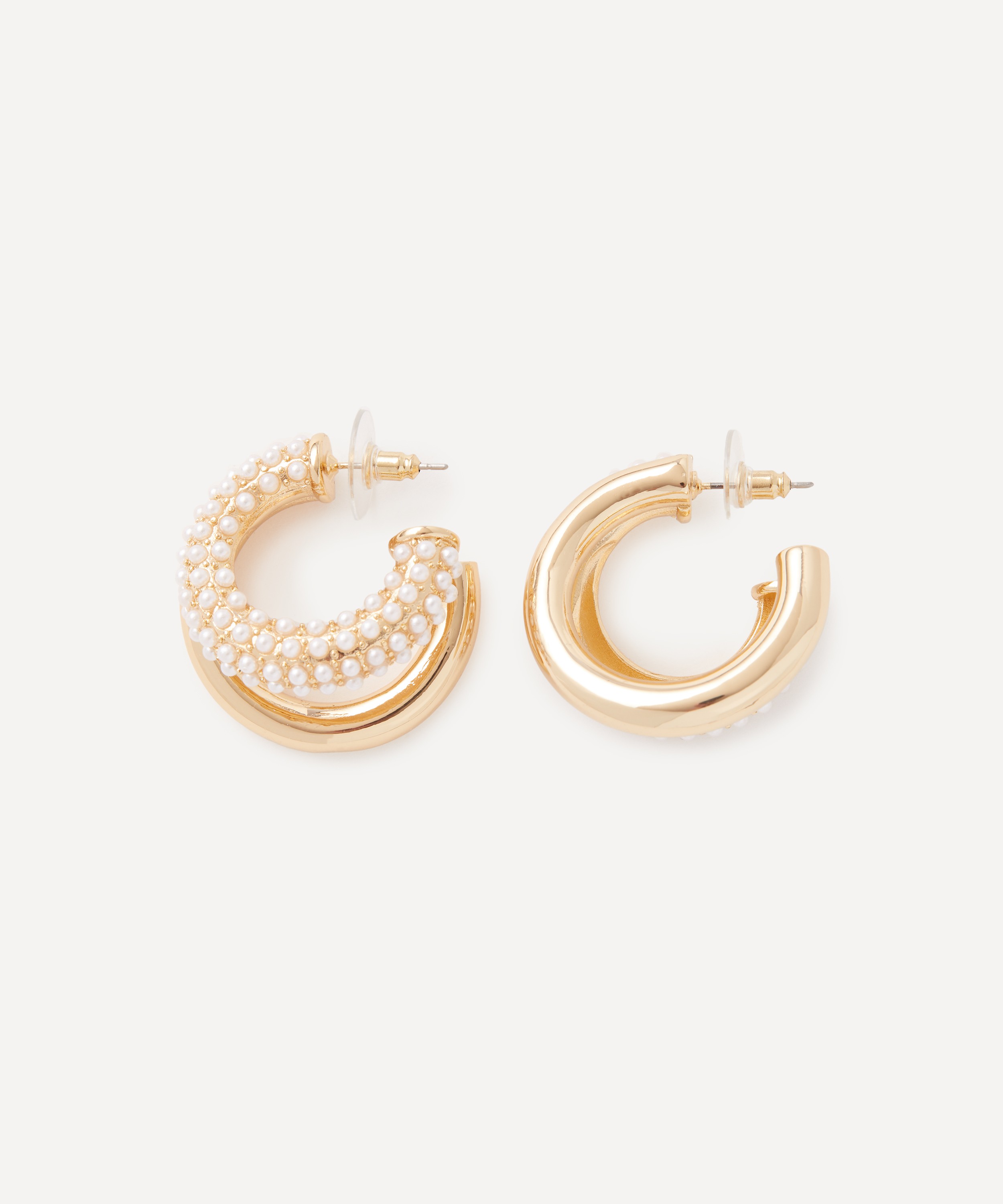 Kenneth Jay Lane - Gold-Plated Pearl Embellished Double Hoop Earrings image number 1