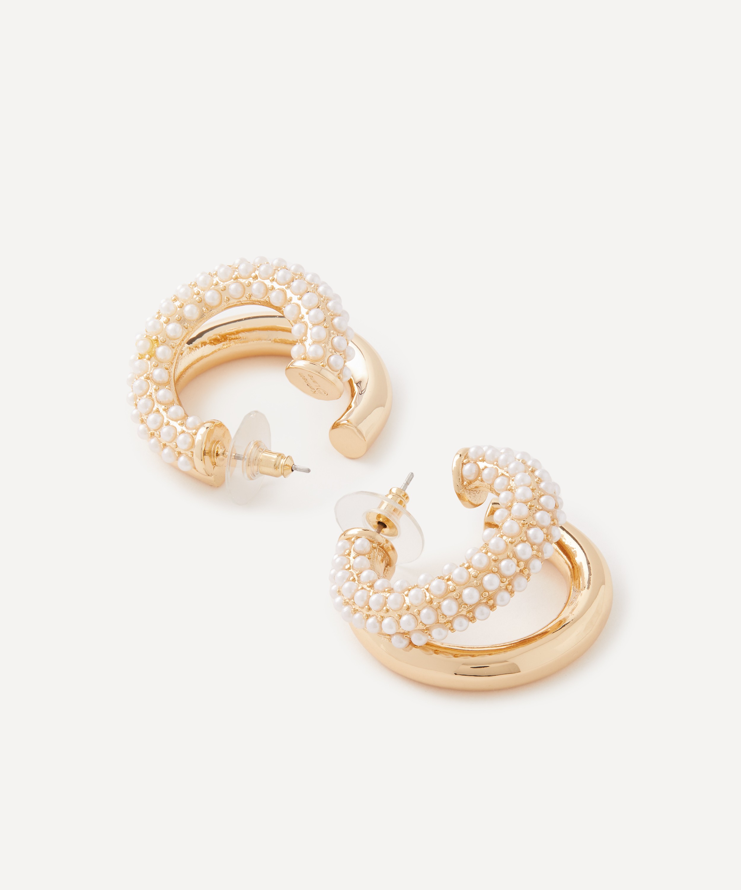 Kenneth Jay Lane - Gold-Plated Pearl Embellished Double Hoop Earrings image number 2