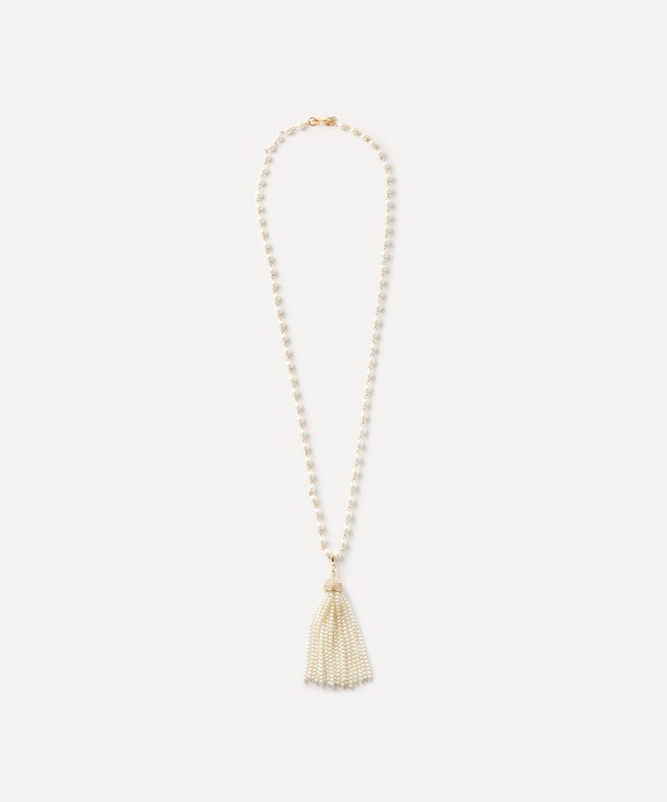 Kenneth Jay Lane - Gold-Plated Pearl and Crystal Tassel Necklace image number null