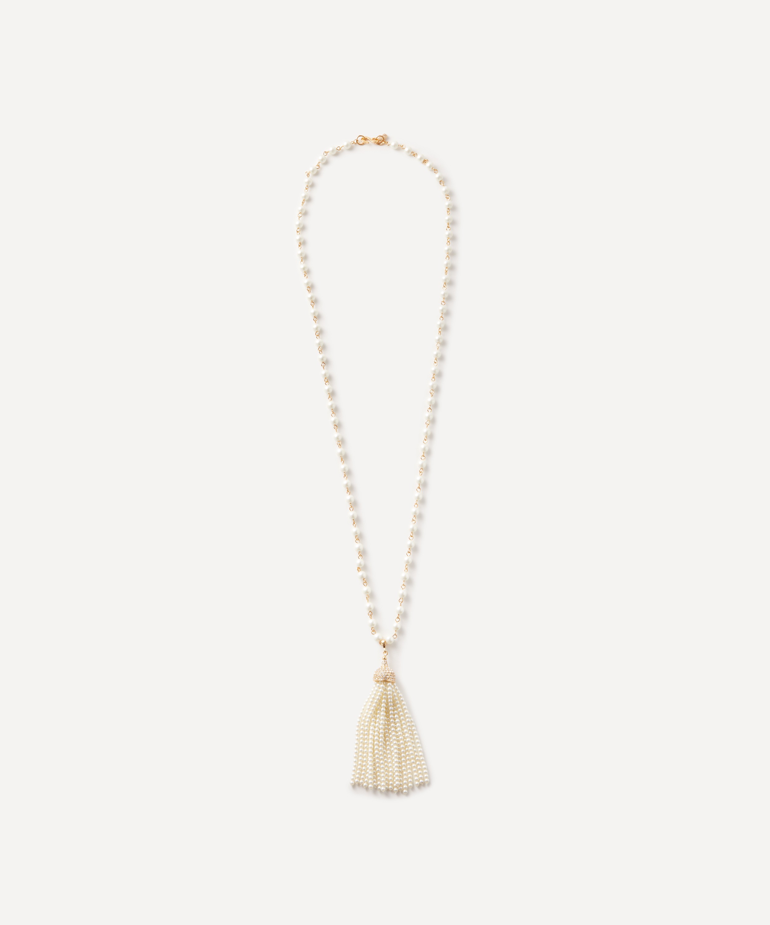 Kenneth Jay Lane - Gold-Plated Pearl and Crystal Tassel Necklace image number 0