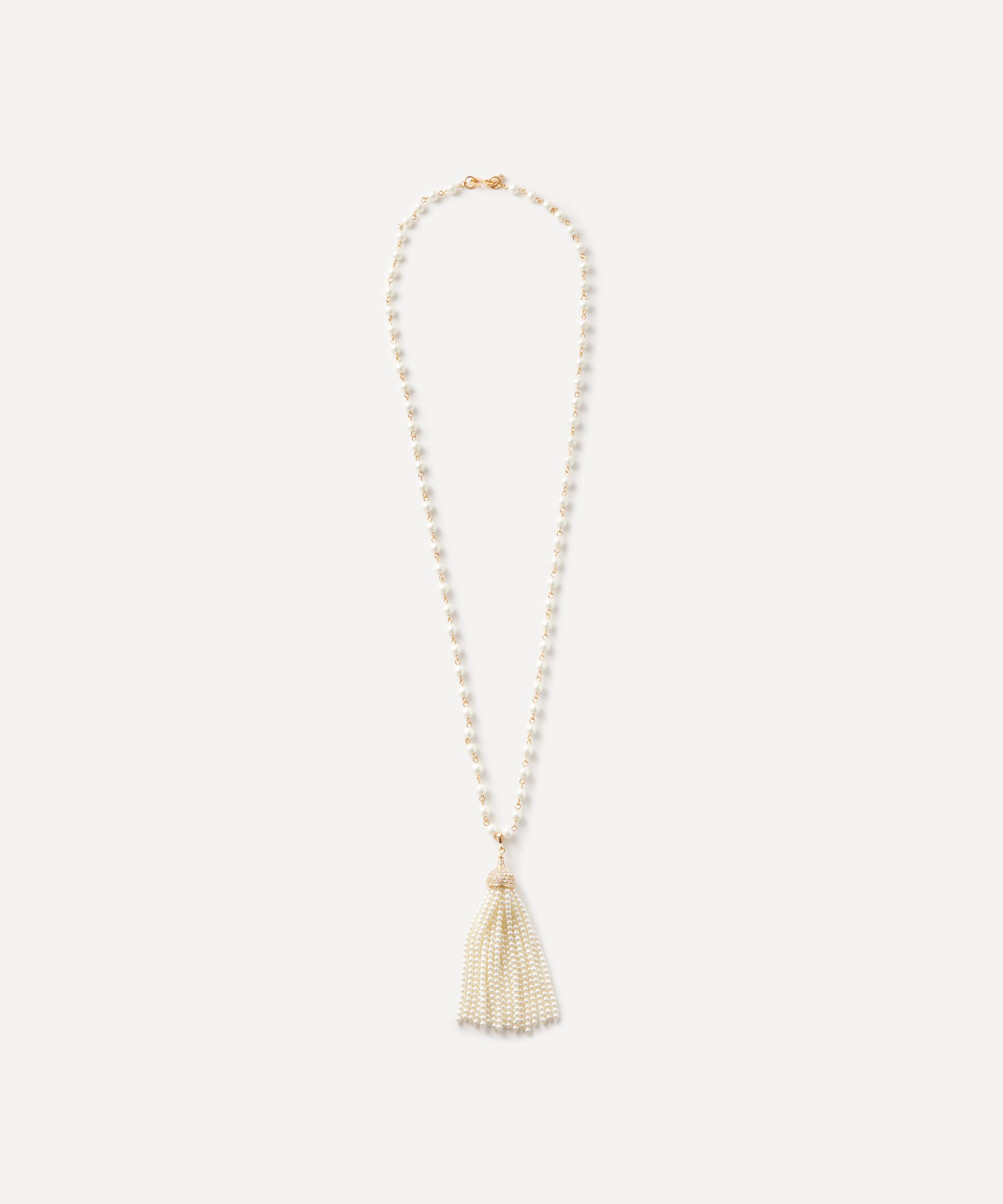 Kenneth Jay Lane - Gold-Plated Pearl and Crystal Tassel Necklace image number 0