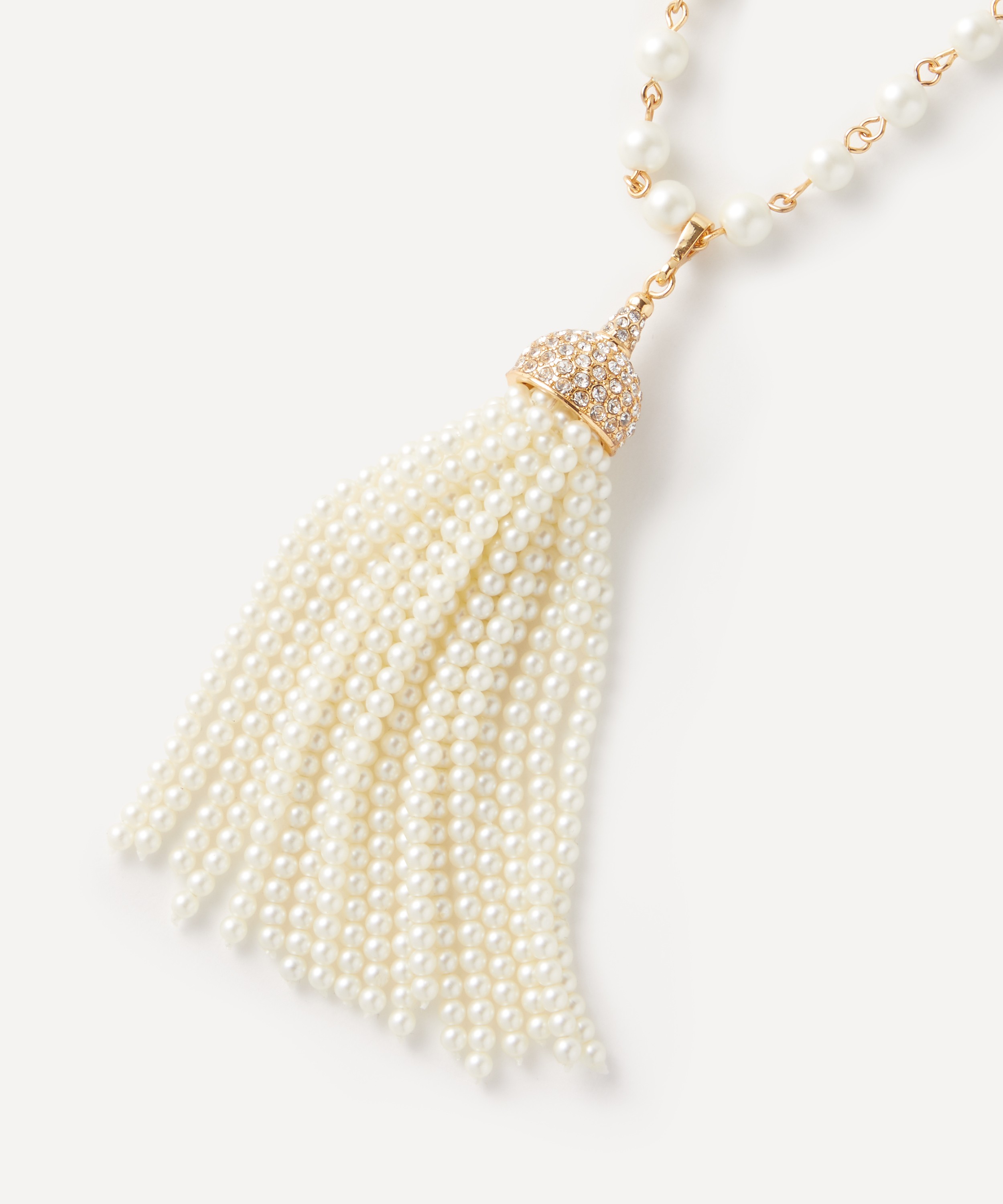 Kenneth Jay Lane - Gold-Plated Pearl and Crystal Tassel Necklace image number 1