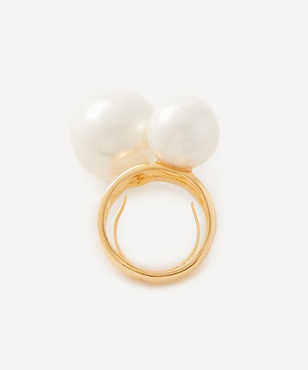 Kenneth Jay Lane - Gold-Plated Double Band Adjustable Pearl Ring image number null
