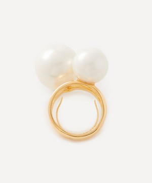Kenneth Jay Lane - Gold-Plated Double Band Adjustable Pearl Ring image number 0