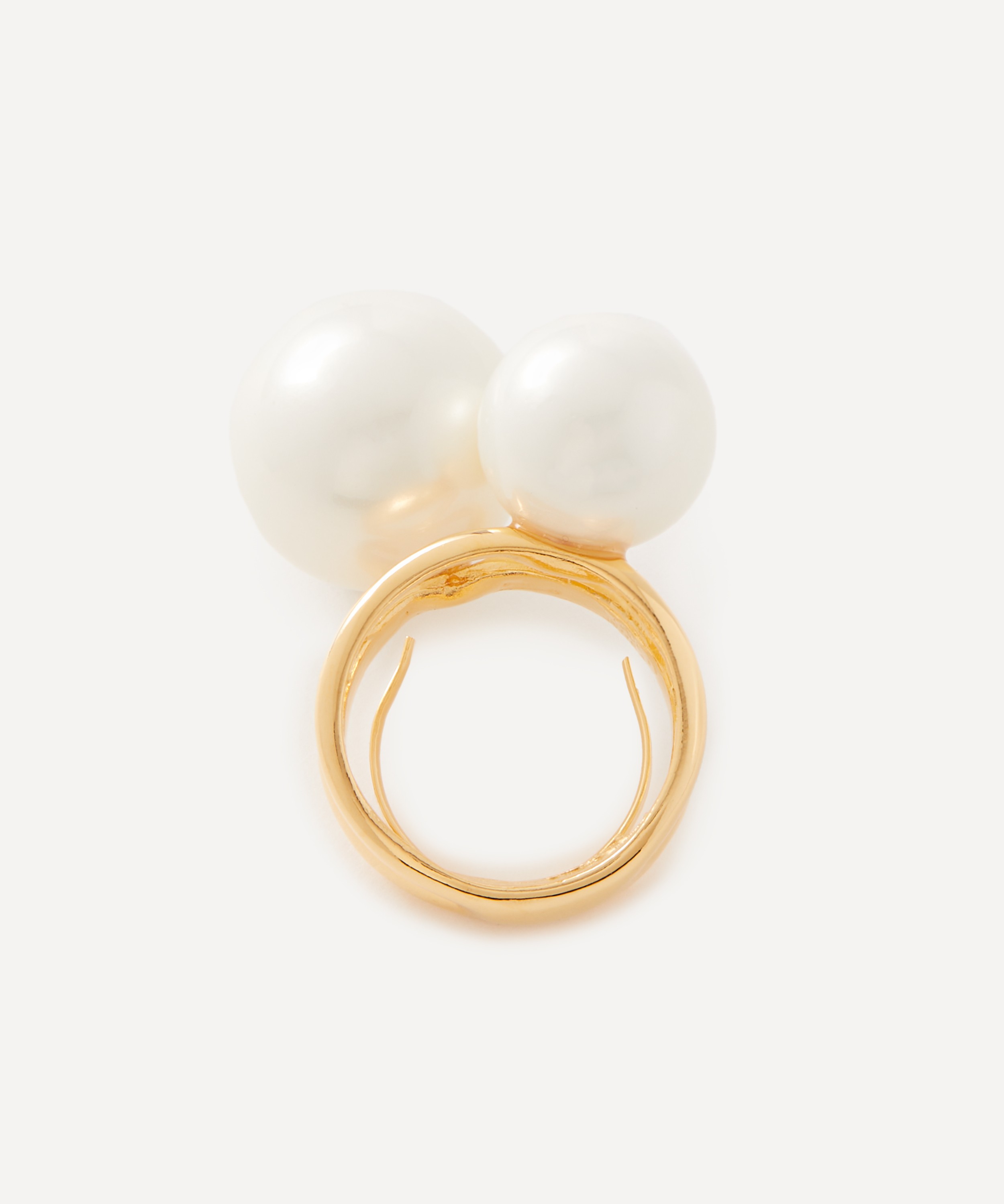 Kenneth Jay Lane - Gold-Plated Double Band Adjustable Pearl Ring image number 0