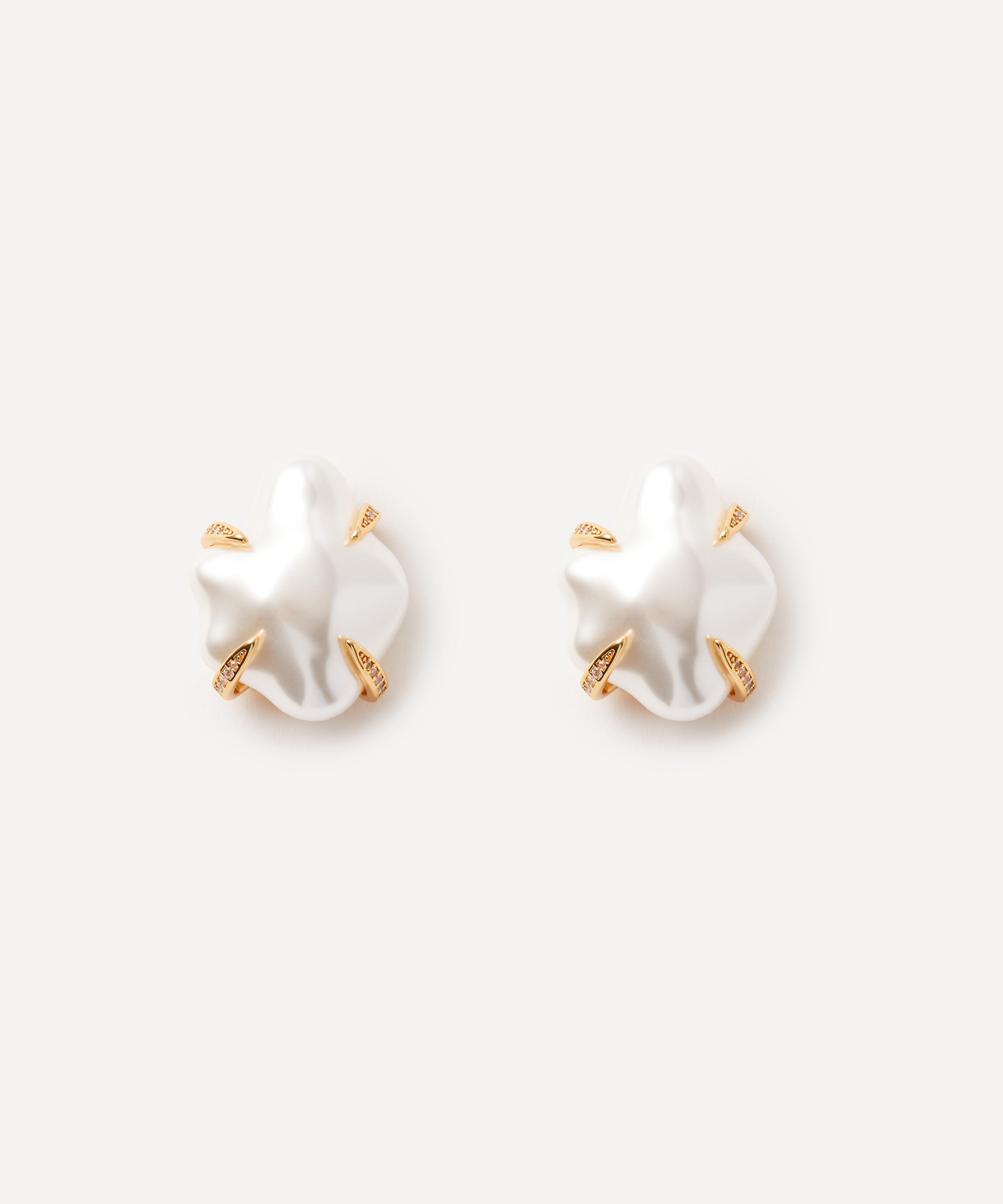 Kenneth Jay Lane -  Gold-Plated Pearl Rhinestone Claw Stud Earrings image number 0