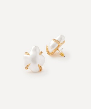 Kenneth Jay Lane -  Gold-Plated Pearl Rhinestone Claw Stud Earrings image number 1