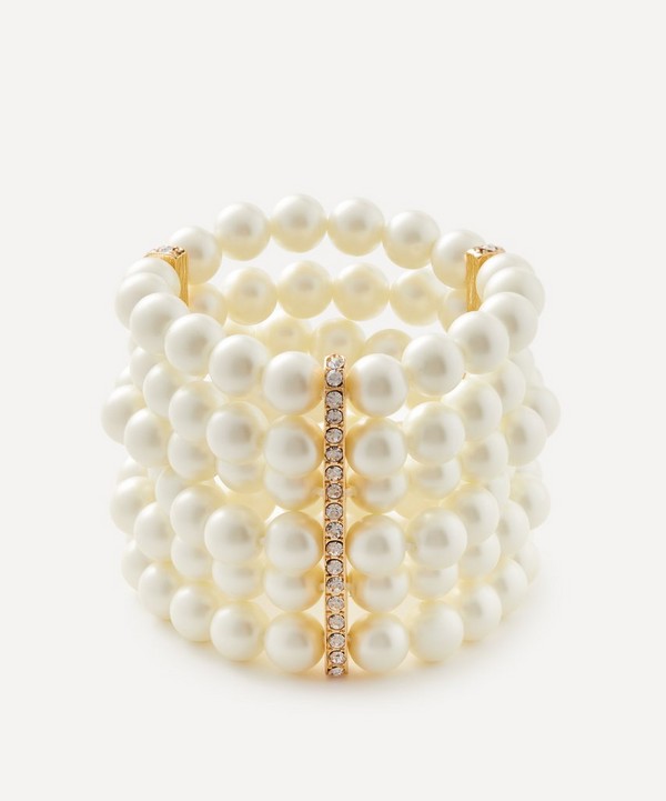 Kenneth Jay Lane - Gold-Plated 6 Row Pearl and Crystal Station Bracelet image number null