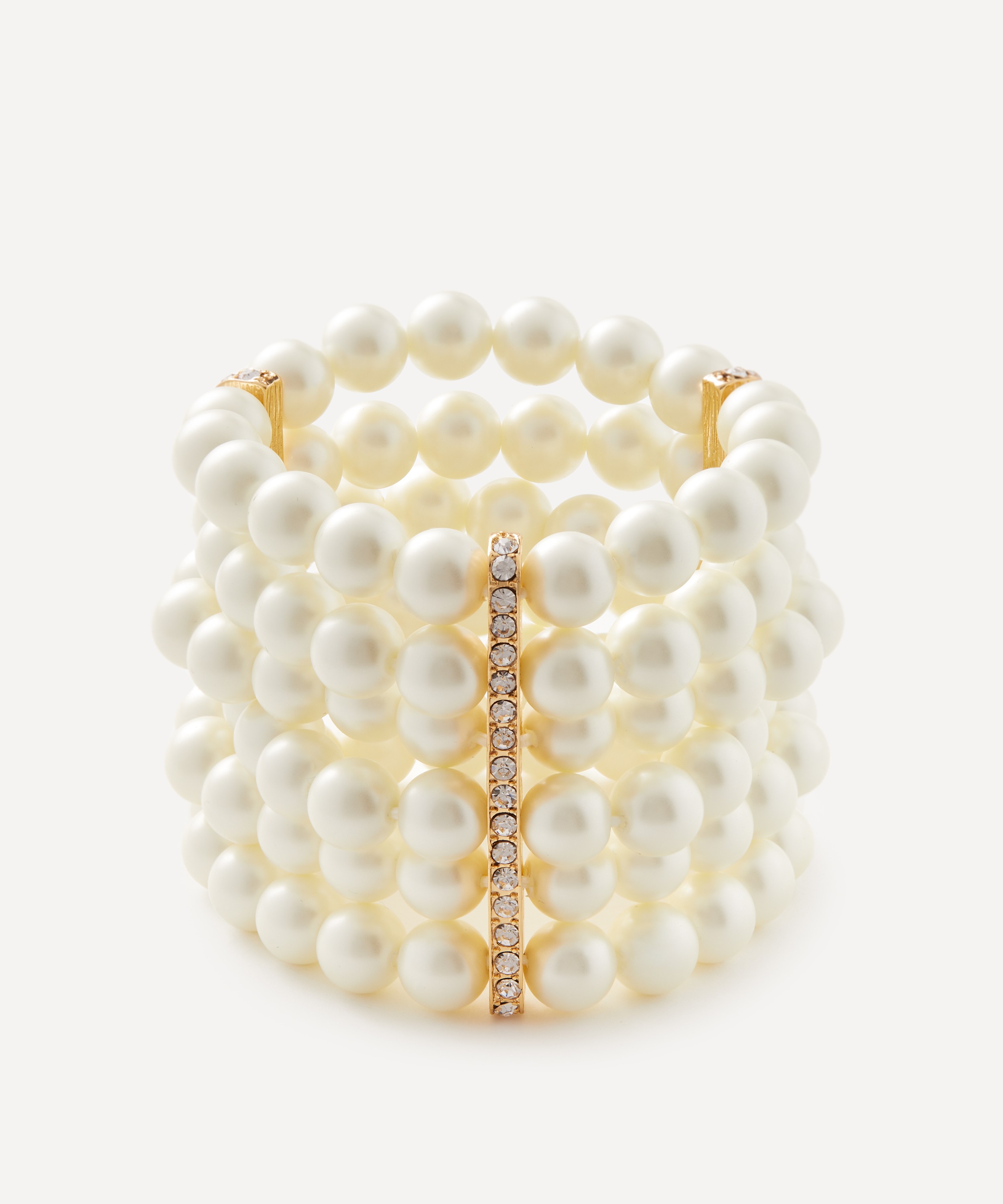 Kenneth Jay Lane - Gold-Plated 6 Row Pearl and Crystal Station Bracelet