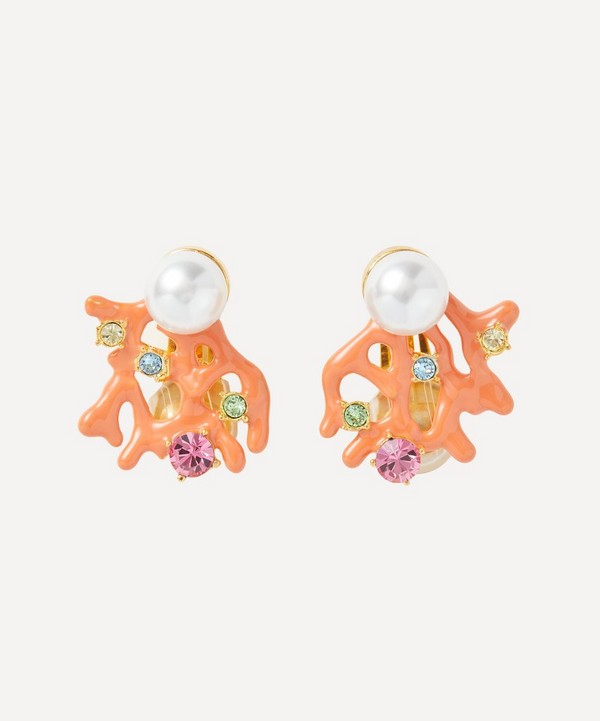 Kenneth Jay Lane - Gold-Plated Coral and Pearl Dot Clip-On Earrings image number null