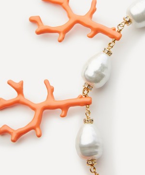 Kenneth Jay Lane - Gold-Plated Baroque Pearl and Coral Drop Necklace image number 1
