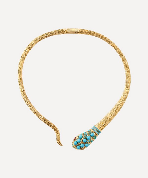 Kenneth Jay Lane - Gold-Plated Turquoise and Ruby Snake Collar Necklace image number null