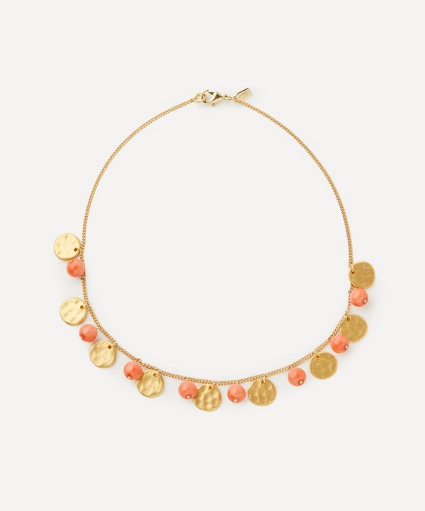 Kenneth Jay Lane - Gold-Plated Coin and Coral Drop Necklace image number null
