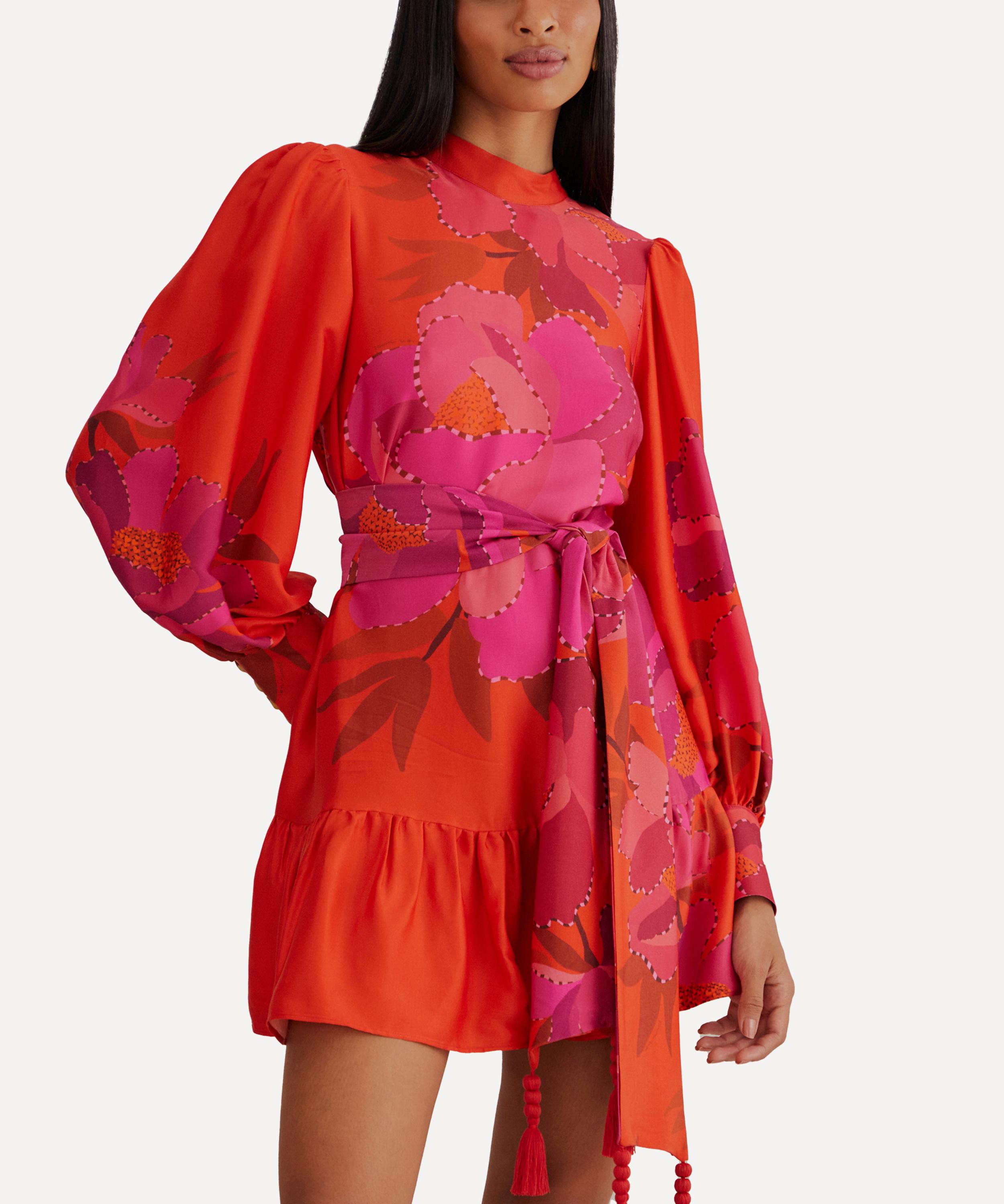 FARM Rio - Red Peony Long Sleeve Mini-Dress image number 1