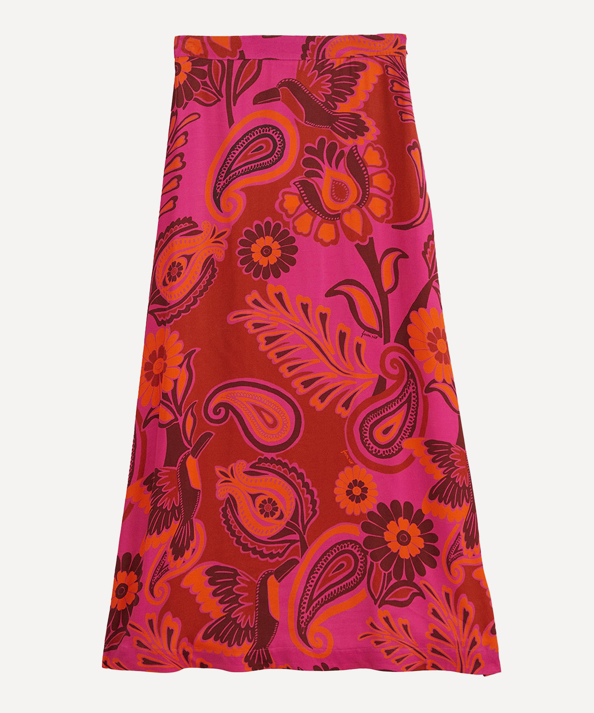 FARM Rio - Pink Bold Floral Satin Maxi-Skirt