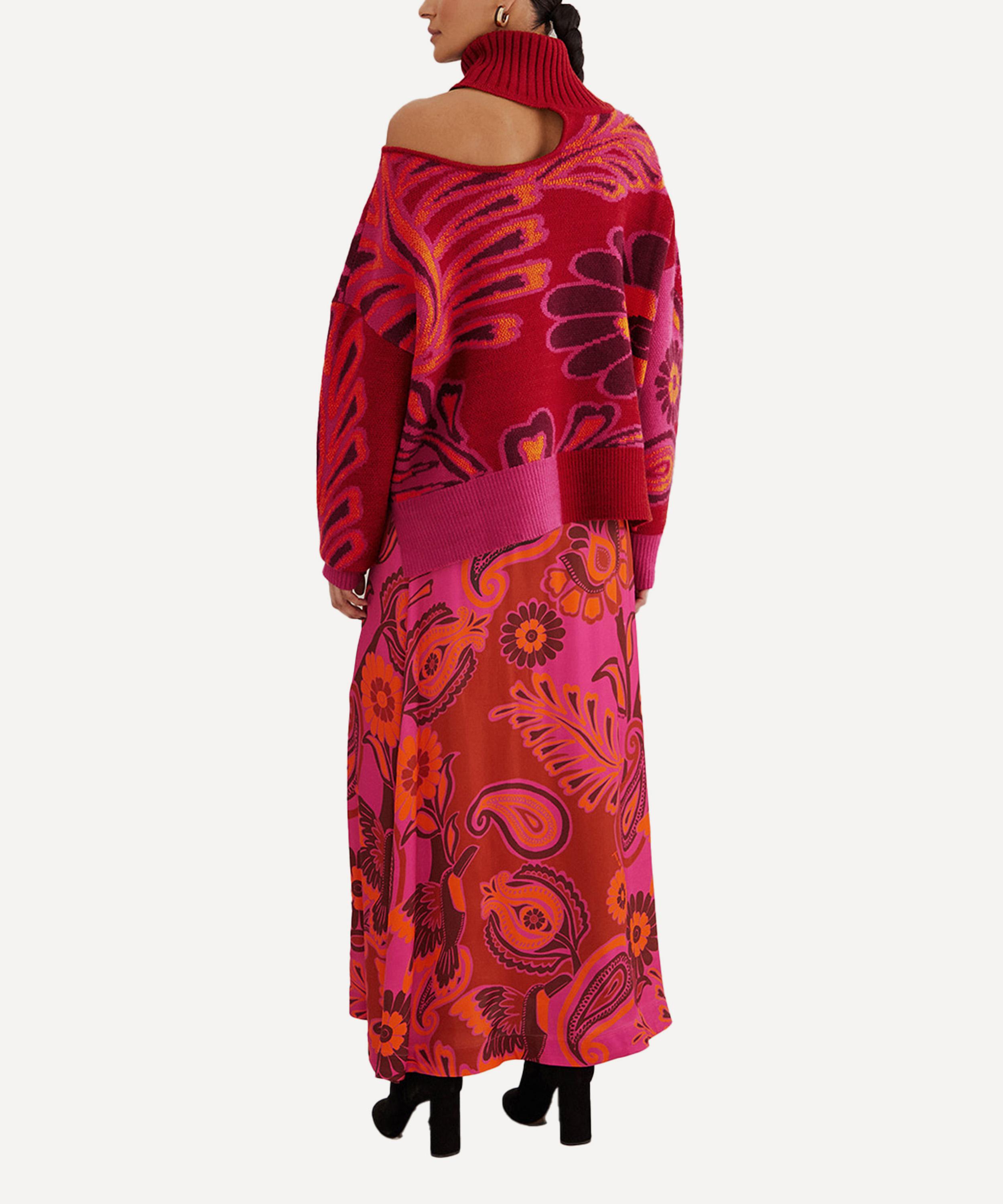 FARM Rio - Pink Bold Floral Satin Maxi-Skirt image number 2