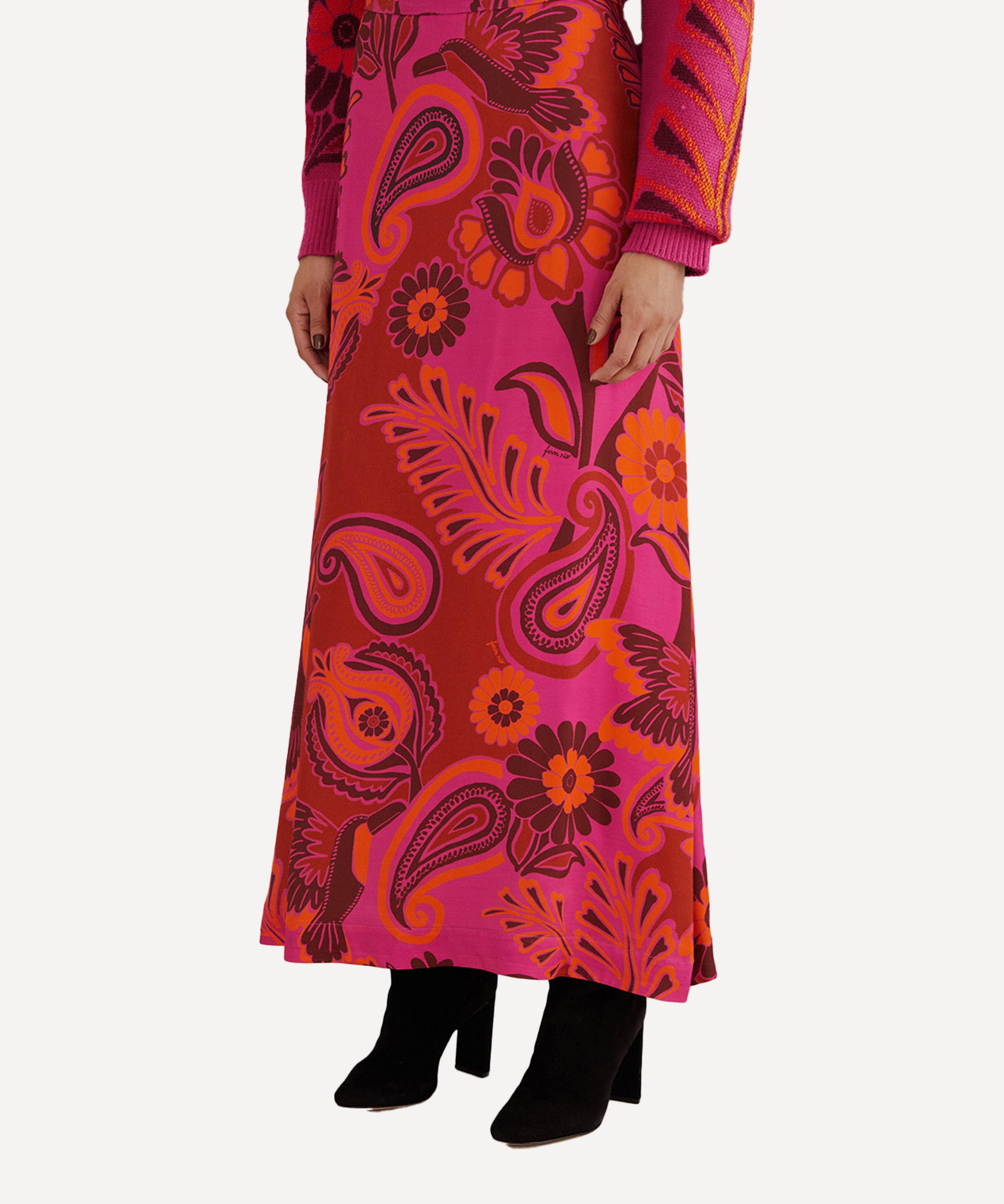 FARM Rio - Pink Bold Floral Satin Maxi-Skirt image number 3