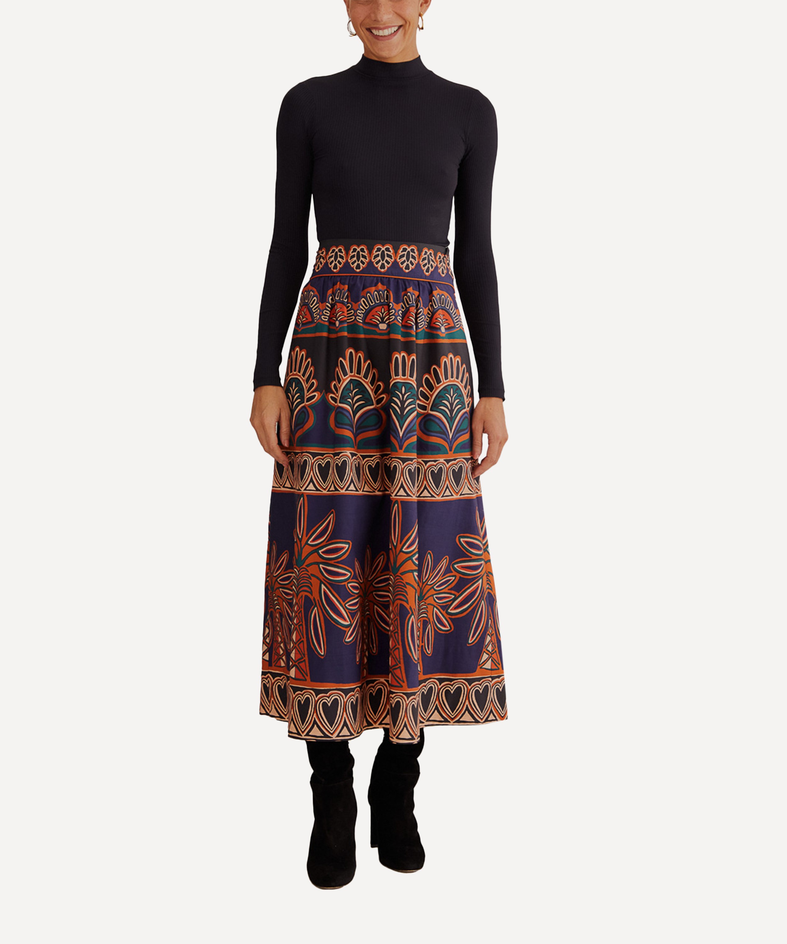 FARM Rio - Orange Ainika Tapestry Midi-Skirt image number 1