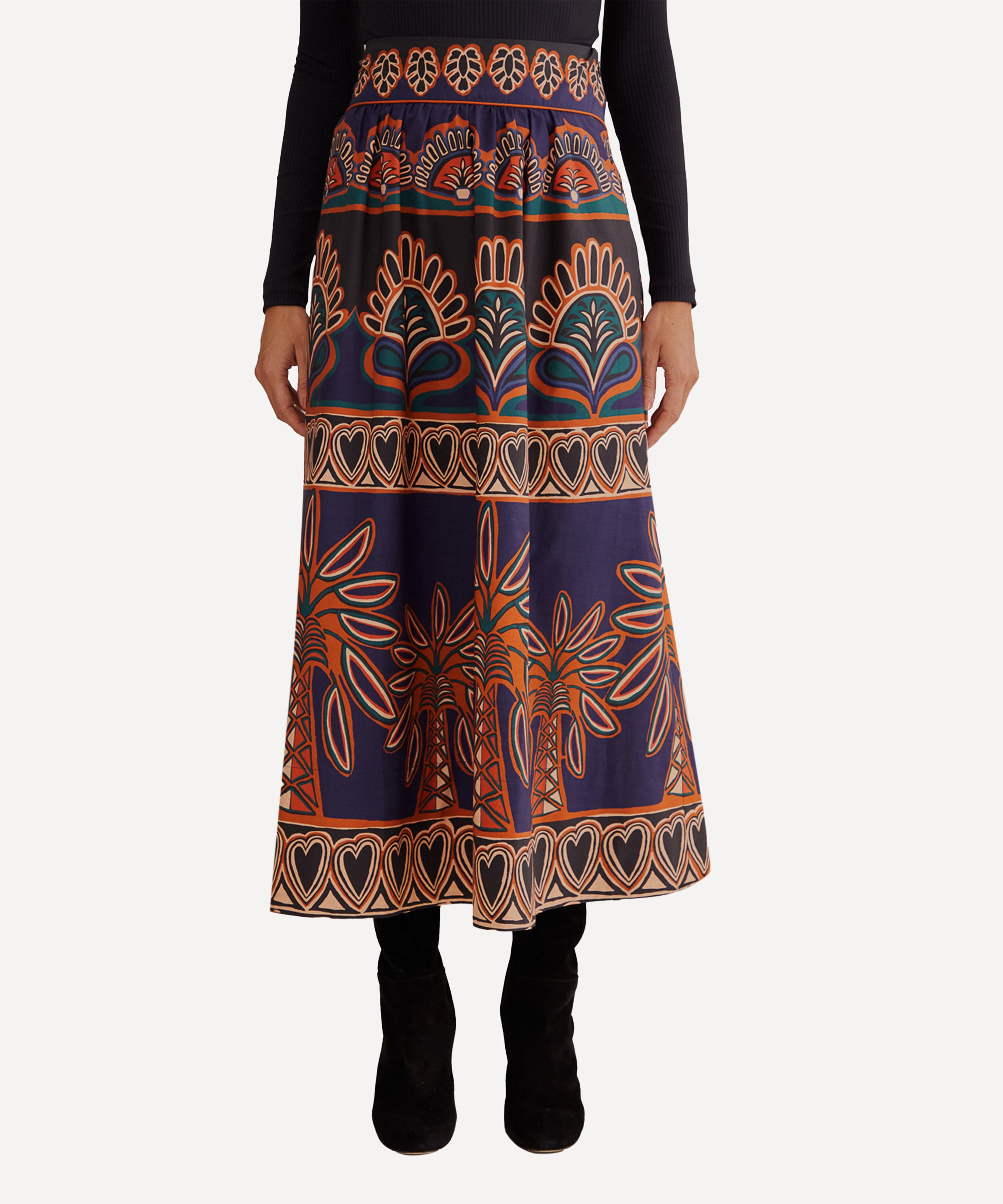 FARM Rio - Orange Ainika Tapestry Midi-Skirt image number 3