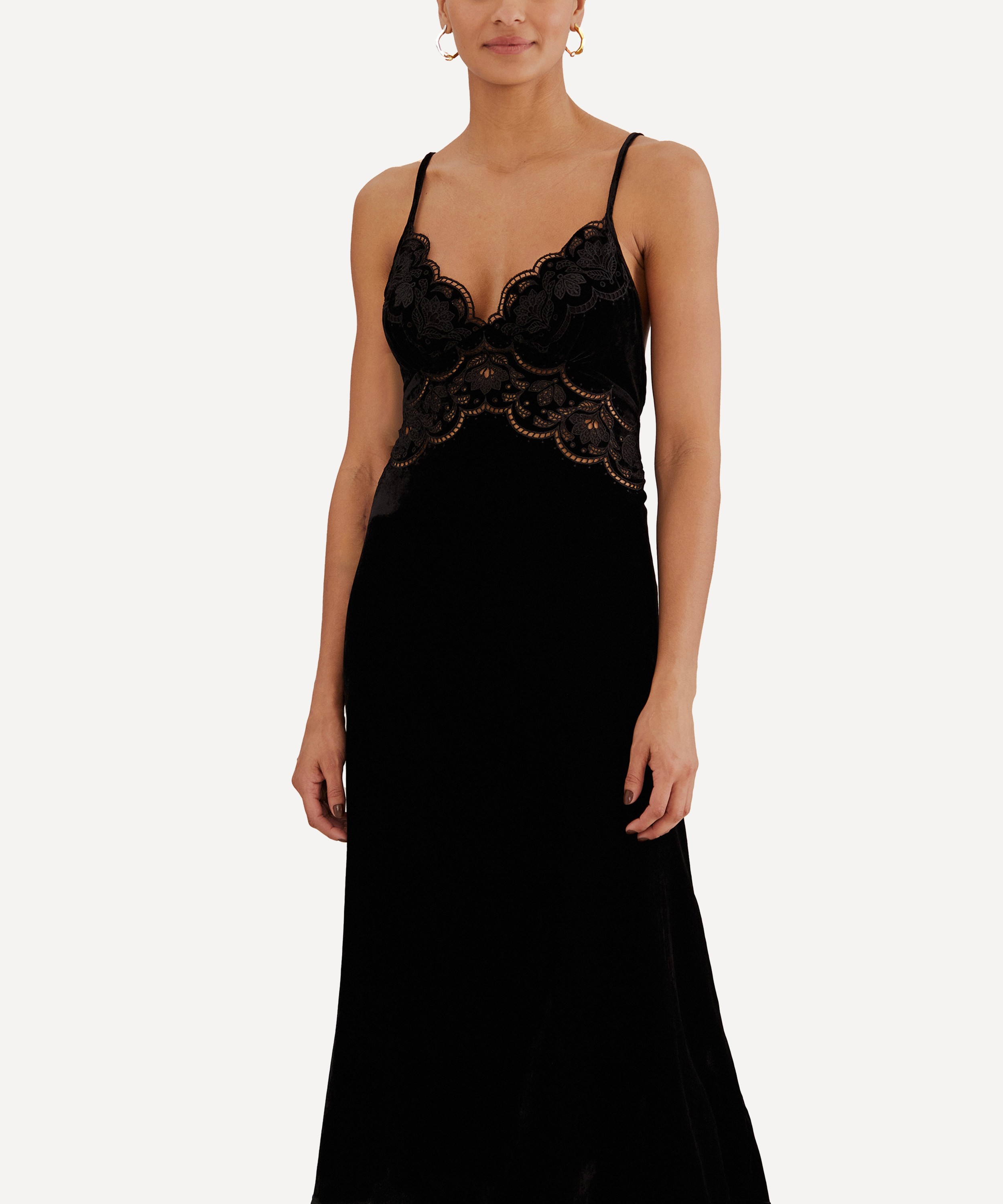 FARM Rio - Black Richelieu Velvet Slip Dress image number 1