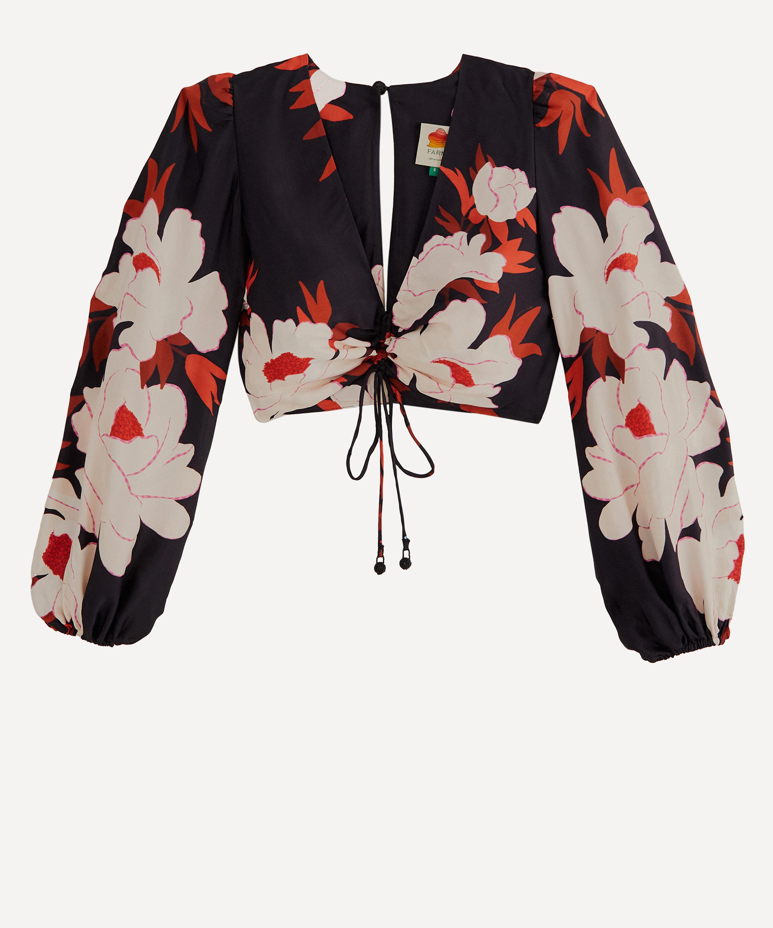 FARM Rio Black Peony Long-Sleeve Blouse | Liberty