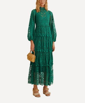FARM Rio - Dark Green Guipure Maxi-Dress image number 1