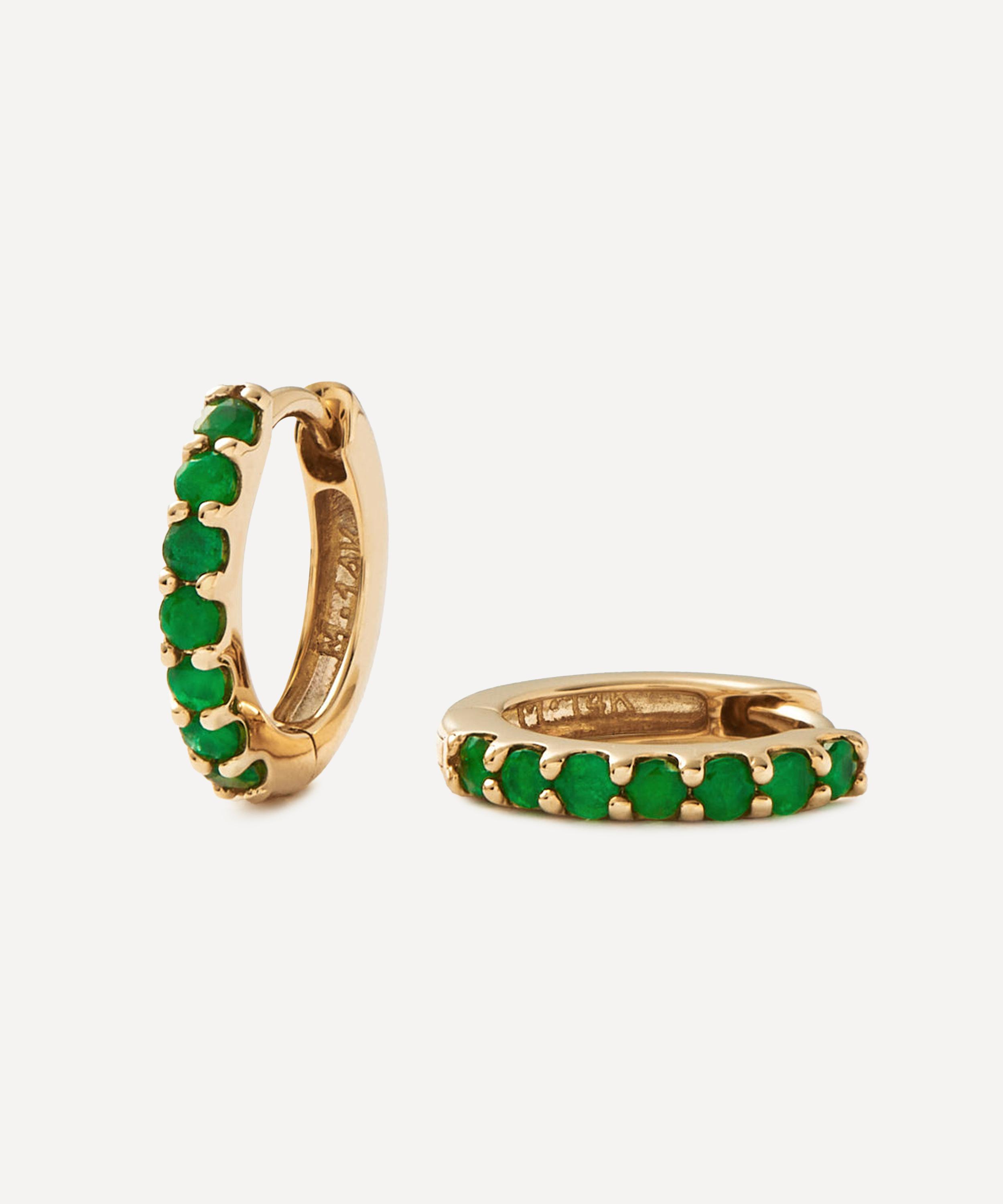 Missoma - 14ct Gold Fine Emerald Huggie Hoop Earrings image number 0